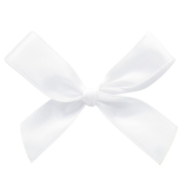 25 mm Satin bow with adhesive (100 pcs) - White | size Ø 8 cm / tail 5 cm